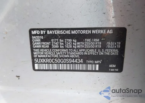 2016 BMW X5 xDrive35I z USA, uszkodzony, nr VIN 5UXKR0C50G0S94434